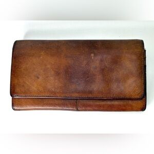 Derek Alexander Brown Leather Wallet Organizer Zip Pocket EUC Rustic Classic